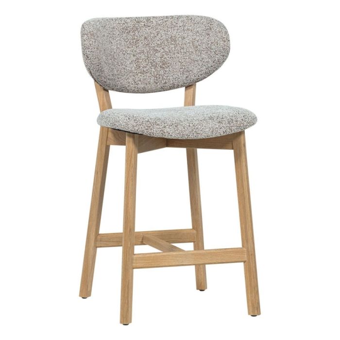 WOOOD Udar barstoel naturel met houten frame en melange stof vooraanzicht