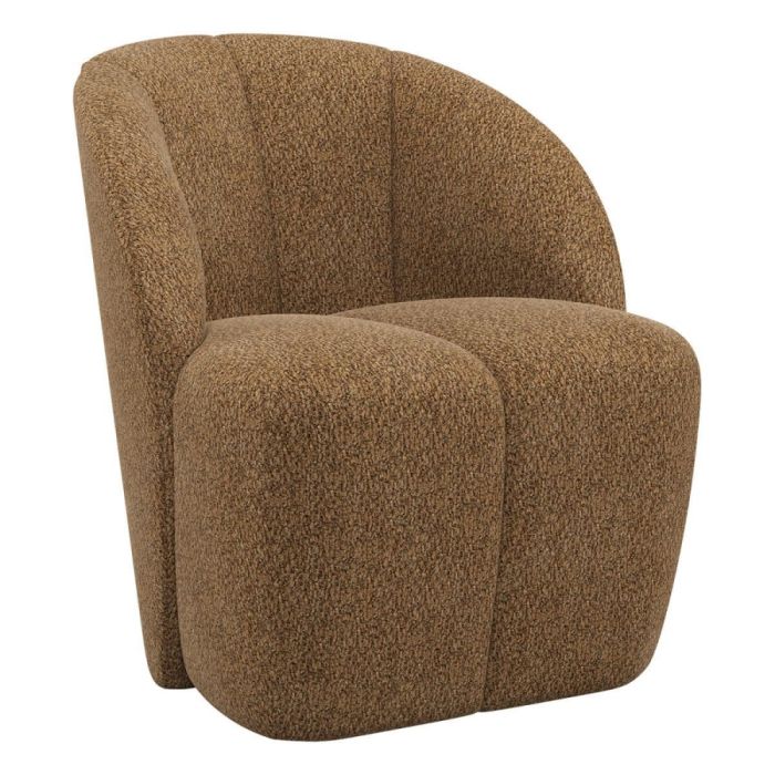 WOOOD Mojo draaifauteuil in wollig honinggele chenille stof met ronde vormen en draaibare zitting