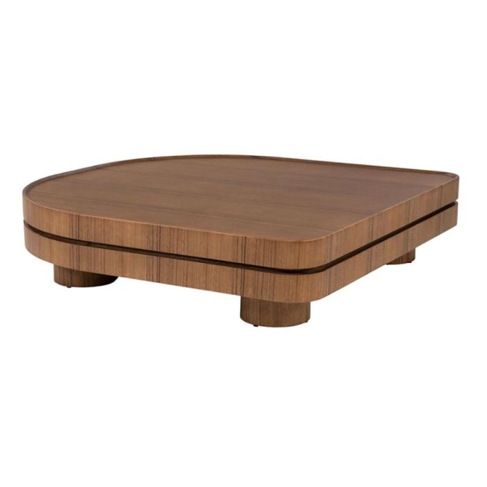 Eleonora salontafel Arcus in walnootkleur vanuit schuin vooraanzicht.