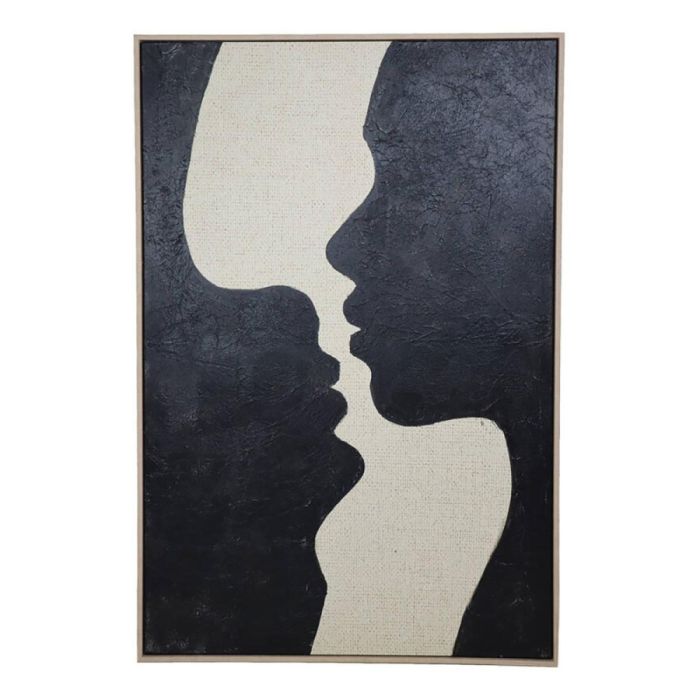 Kersten wandpaneel met abstracte zwarte gezichten op canvas in houten lijst