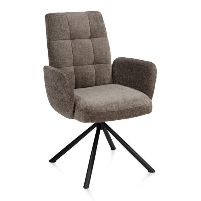 Henders & Hazel Silva draaibare armstoel in bruine chenille stof met zwart metalen onderstel