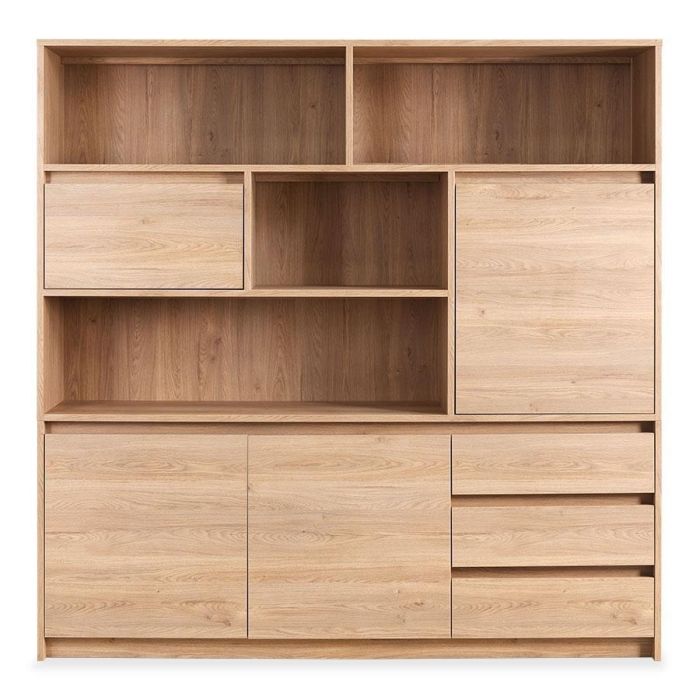 Wandmeubel Quebec in Old Oak met open vakken, deuren en lades