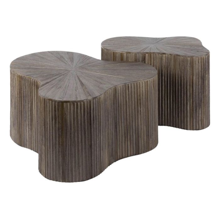 Salontafel Maya set van twee shamrock-vormige tafels van massief teak met espresso finish