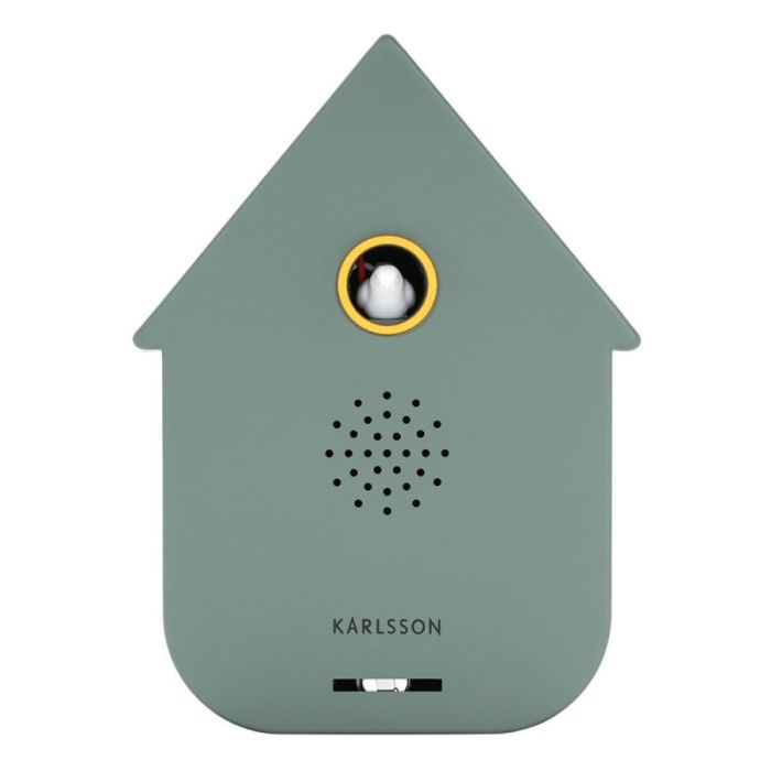 Karlsson Sound Box Modern Cuckoo in jungle green met wit vogeltje in huisvormig ontwerp