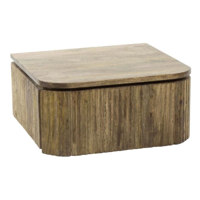 Detail van Wave nachtkastje met open lade en gegolfd front van massief mangohout