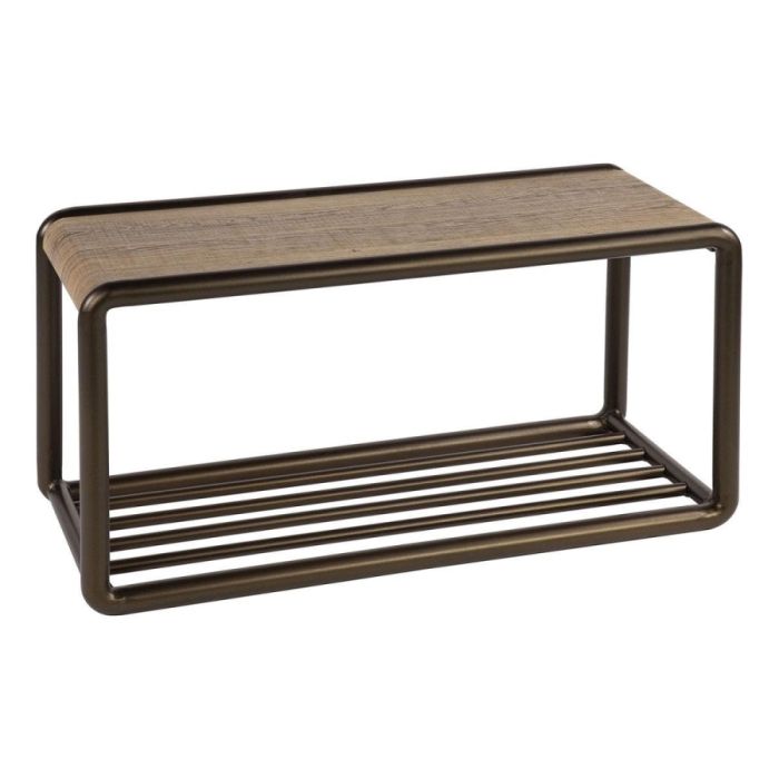 Schoenenbank Luno Drift Brown met bronzen frame en blad in eikenhoutlook