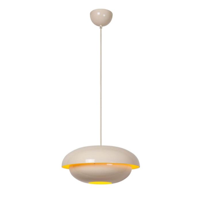 Beige Lucide Younes hanglamp met warm licht op witte achtergrond