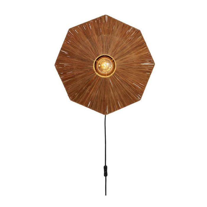Bruine wandlamp Panama van Good&Mojo gemaakt van gevlochten raffia met warm sfeervol licht