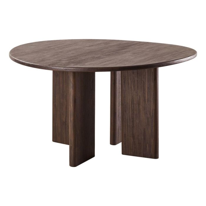 Ronde eettafel Tondato van donkerbruin massief acaciahout met brede houten poten