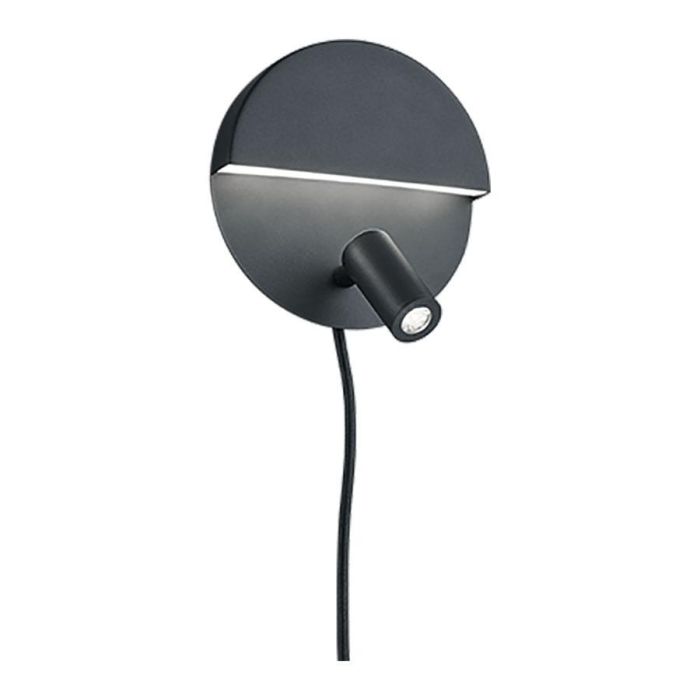 Zwarte wandlamp Mario met ronde wandplaat en verstelbare led leeslamp