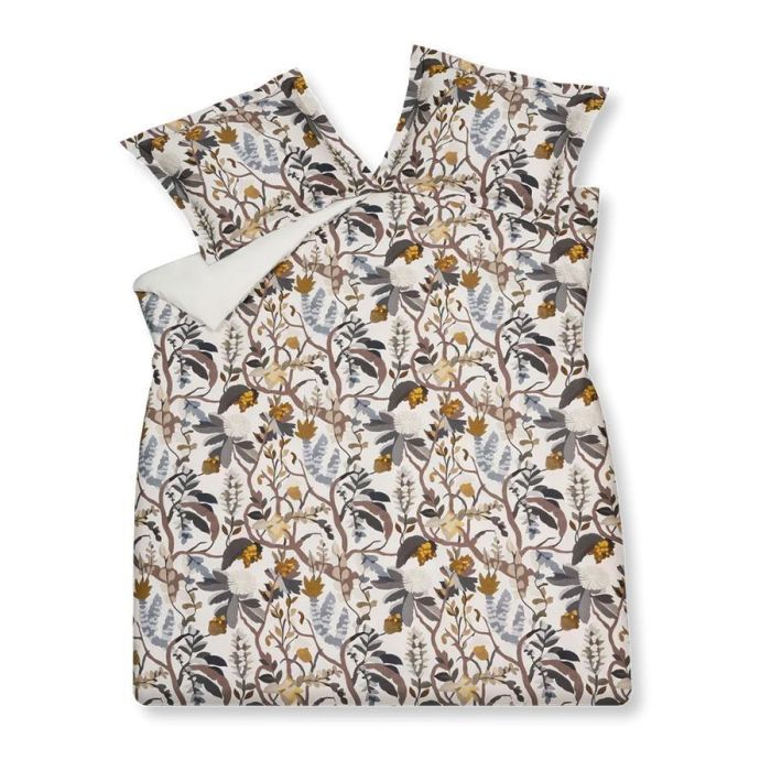 Dekbedovertrekset Forest Haze Multi met botanisch dessin in warme aardetinten en blauwtinten