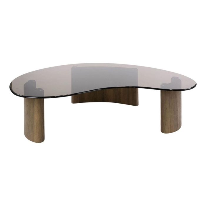 Salontafel Tinto met organisch blad van bronskleurig rookglas en eikenhout-look onderstel