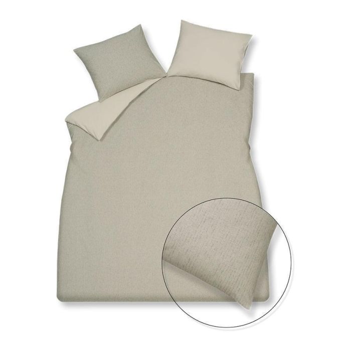 Home Trento dekbedovertrekset van gemêleerd flanel in lichte naturel tint met effen achterzijde