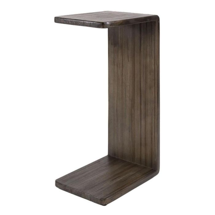 Overzettafel Maya van massief teak in walnootkleur met C-vormig ontwerp op witte achtergrond