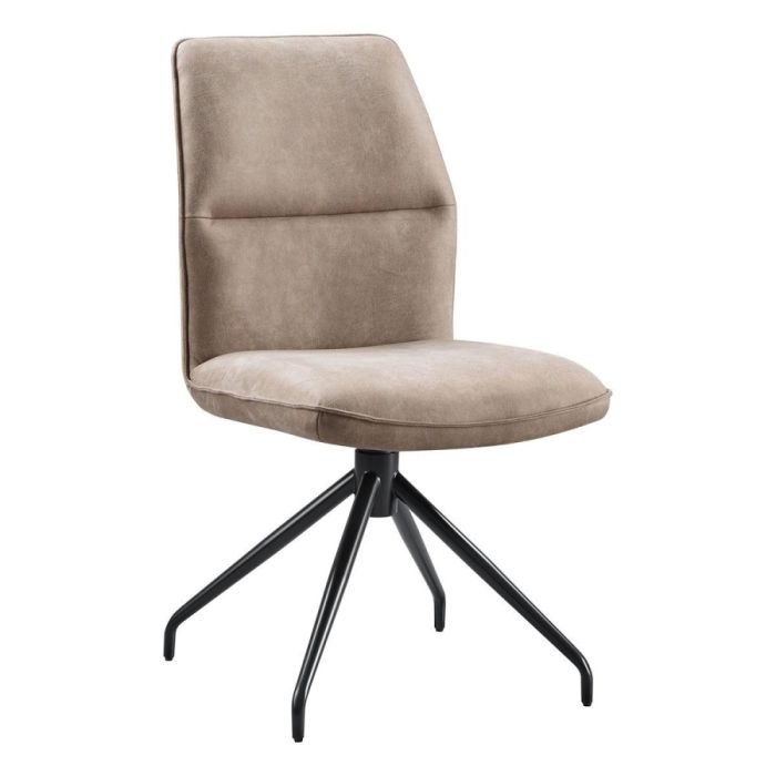 Pronto Wonen eetkamerstoel Gavio Clay schuin van voren met claykleurige microleder bekleding en zwart onderstel