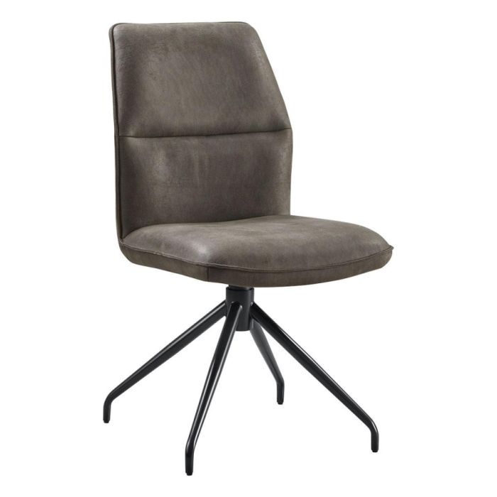 Pronto Wonen eetkamerstoel Gavio Graphite schuin van voren met graphite microleder en zwarte kruispoot