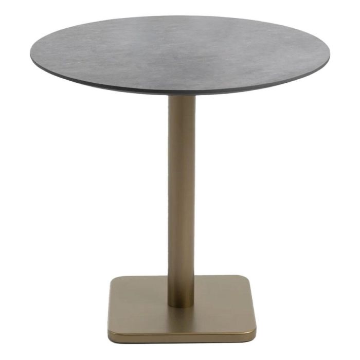 Ronde COCOmaison Brest bistrotafel met antraciet steenlook blad en goudkleurige centrale metalen poot