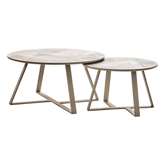 INHOUSE Nomira salontafelset met twee ronde Barca Stone bladen en metalen onderstel in Grey