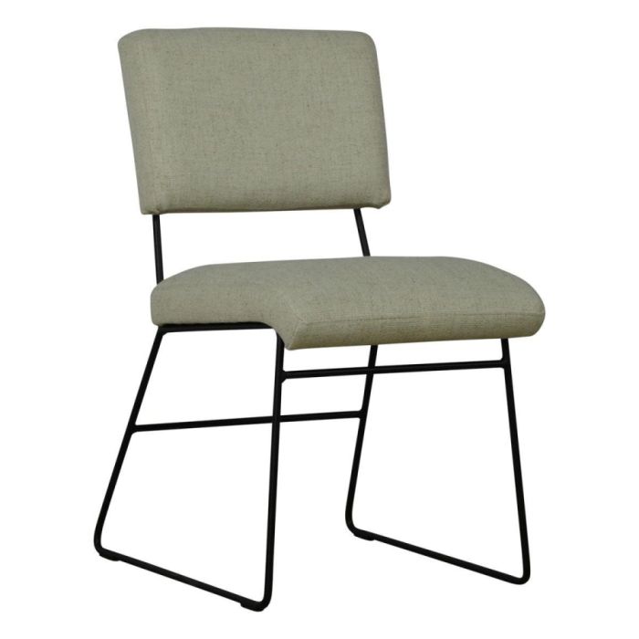 Eetkamerstoel Whiston in lichtbeige stof met zwart metalen sledeframe
