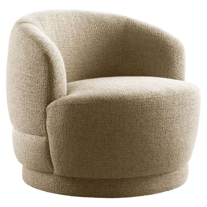 Draaifauteuil Tenna in lichte Taurus Desert stof schuin van voren met ronde rugleuning en brede zitting
