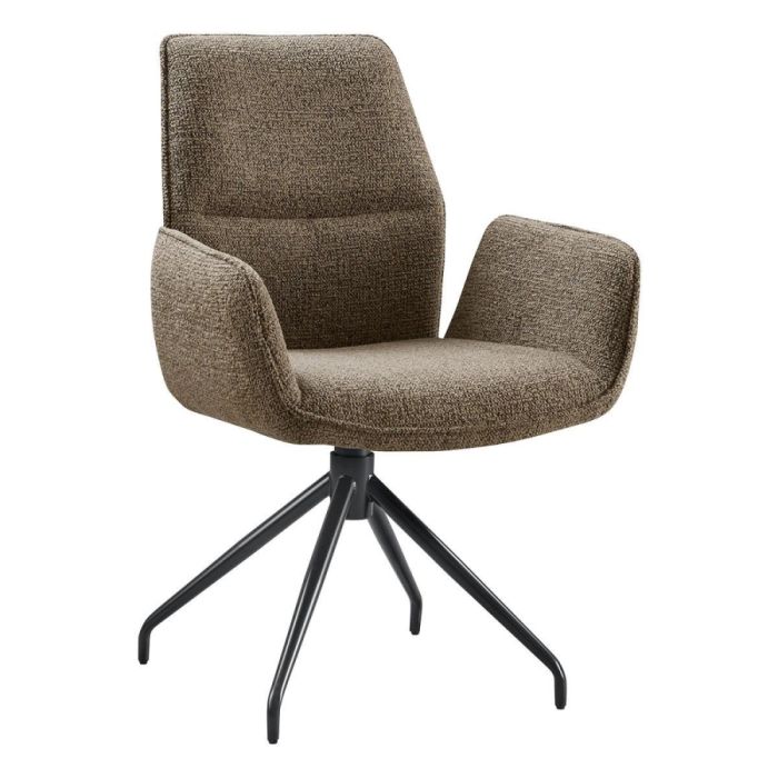 Draaibare armstoel Gavio Taurus Wood met bruine gemêleerde bekleding, armleuningen en zwart metalen kruispoot