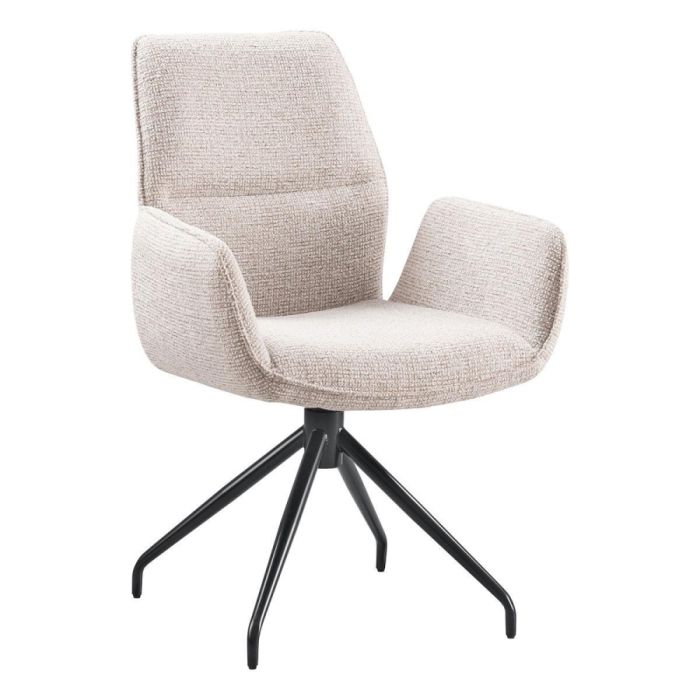 Draaibare armstoel Gavio Taurus Naturel met lichte stofbekleding, armleuningen en zwart metalen kruispoot