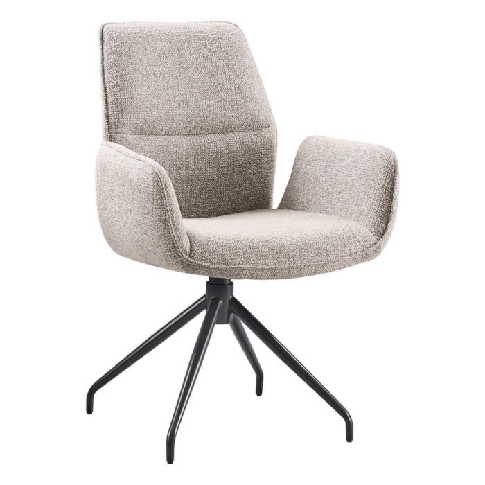 Draaibare armstoel Gavio Taurus Grey met lichtgrijze bekleding, afgeronde armleuningen en zwart metalen kruispoot
