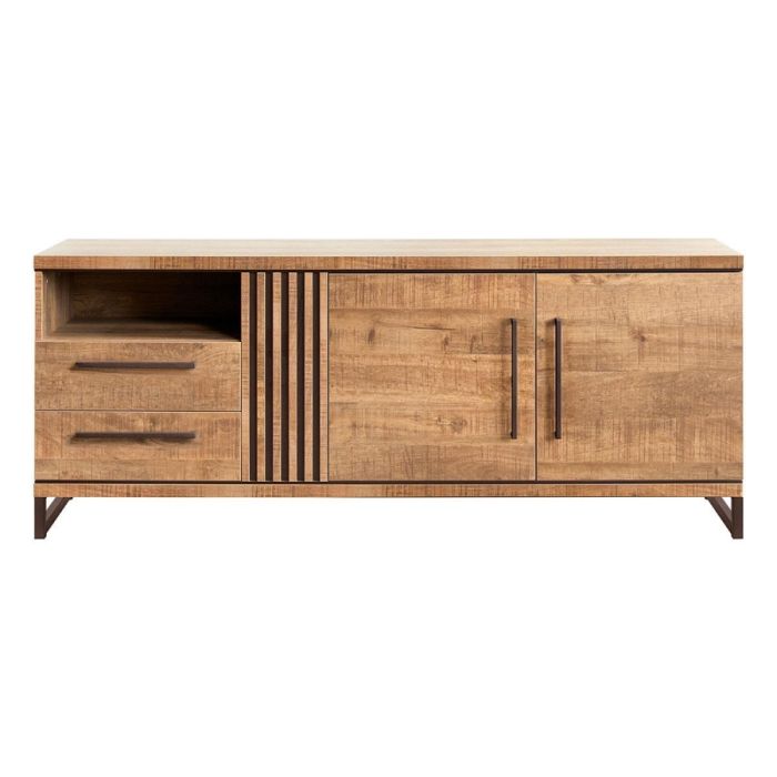 INHOUSE Dressoir Giantina 200 cm in mango decor met twee deuren, twee laden, open vak en metalen poten in anodic brown.