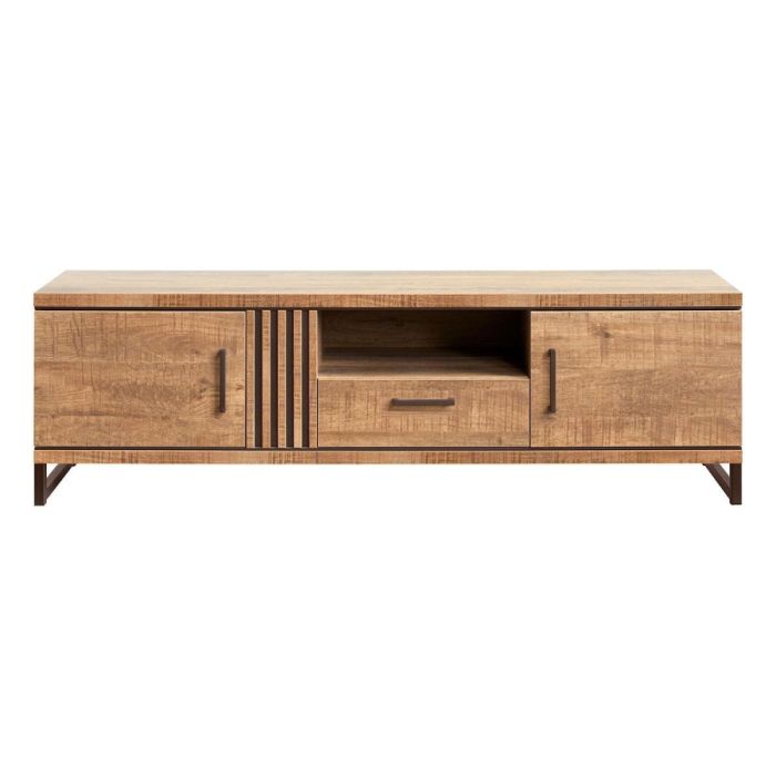 INHOUSE TV-meubel Giantina 200 cm in mango decor met twee deuren, een lade, open vak en metalen poten in anodic brown.