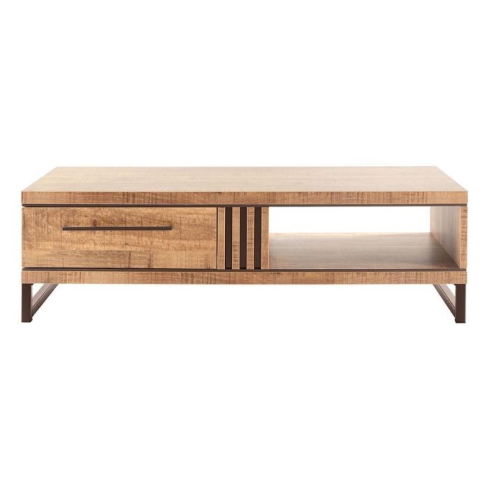 INHOUSE salontafel Giantina in mango decor met lade, open vak en metalen poten in anodic brown.