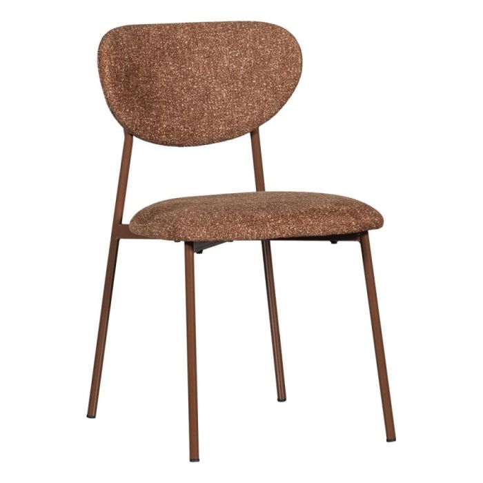 WOOOD Valor eetkamerstoel bruin met ronde rugleuning en bruine stoffen bekleding vooraanzicht