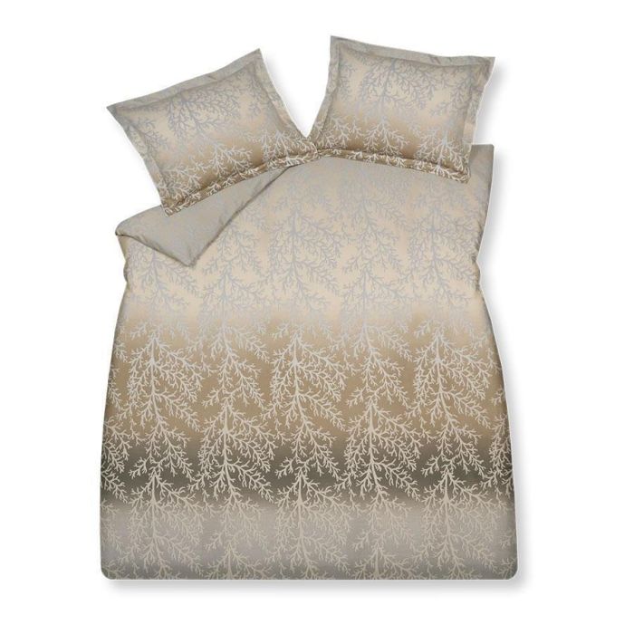 Dekbedovertrek Willow Whisper Linen met beige takkenpatroon en kleurverloop van beige naar bruin inclusief oxford kussenslopen.