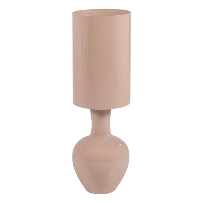 Lichtroze tafellamp Loa XL met hoogglans afwerking, cilindervormige kap en ronde voet.