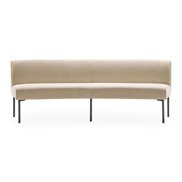 Profijt Meubel eetkamerbank Cintra in licht beige bouclé met zwarte metalen poten, vooraanzicht.