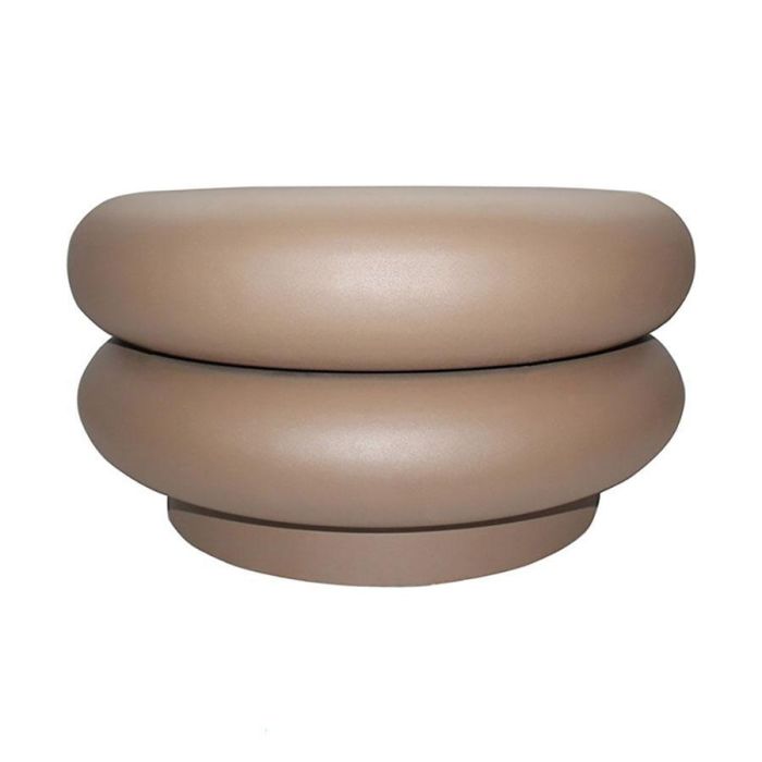 Ronde salontafel Edam van bruin gepoedercoat metaal met sculpturale, organische vormen en modern design.