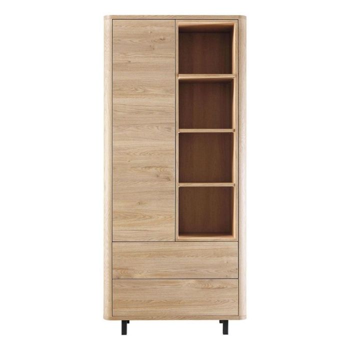 Pronto Wonen Lirona wandkast in old oak met open vakken en twee laden.