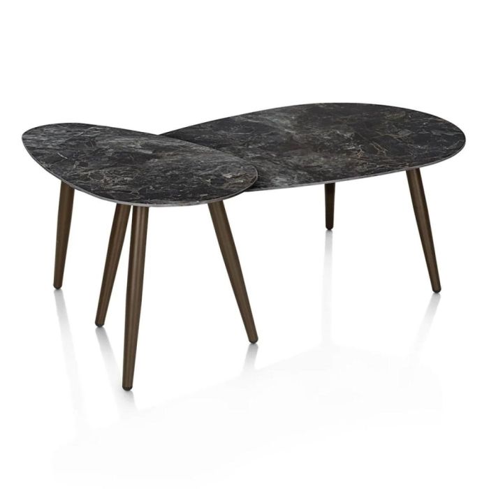 Henders & Hazel Nyla 2-delige salontafelset met antraciet keramisch blad en steelbrown metalen poten.
