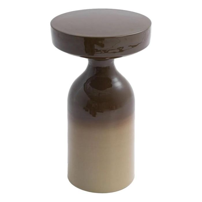 COCOmaison Simon bijzettafel in olijfgroen met glanzende afwerking en rond tafelblad.