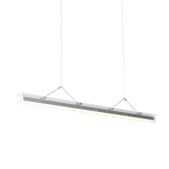 Tonone Bridge hanglamp in Fog White met slank lineair ontwerp en geïntegreerde ledverlichting.