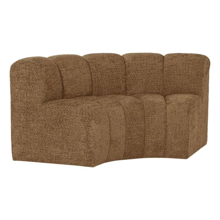 WOOOD Mojo eetbank met halfronde hoek, rugleuning en gele chenille bekleding.