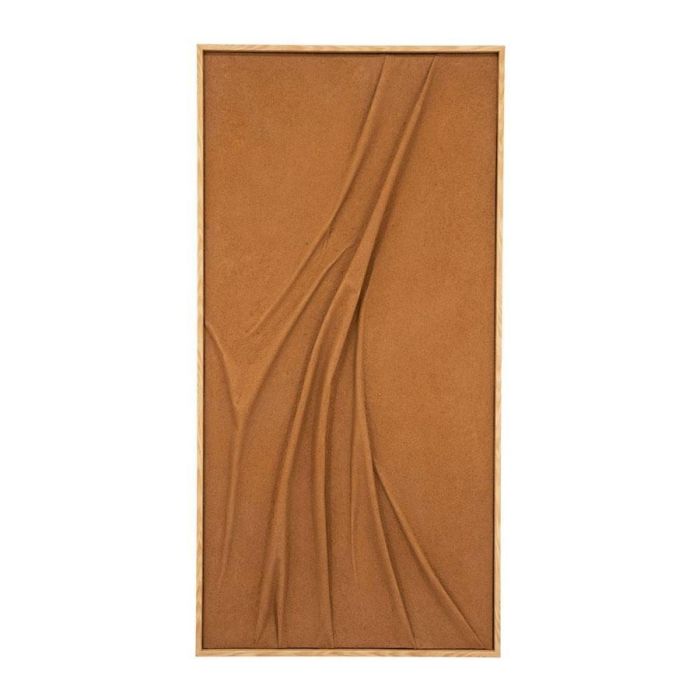 By-Boo wanddecoratie Veck in karamelkleur met organisch 3D-reliëf en naturel houten lijst.