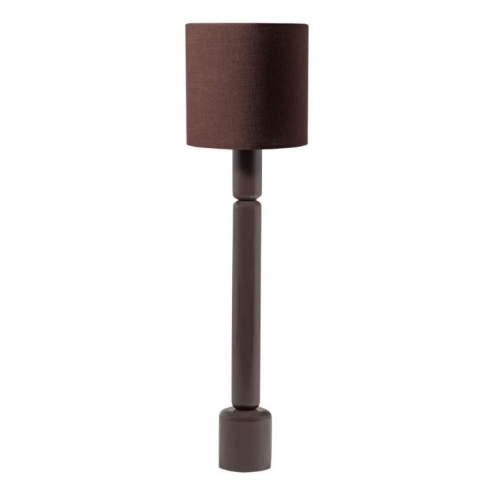 WOOOD Zivian vloerlamp met donkerbruine stoffen kap en hoogglans voet.
