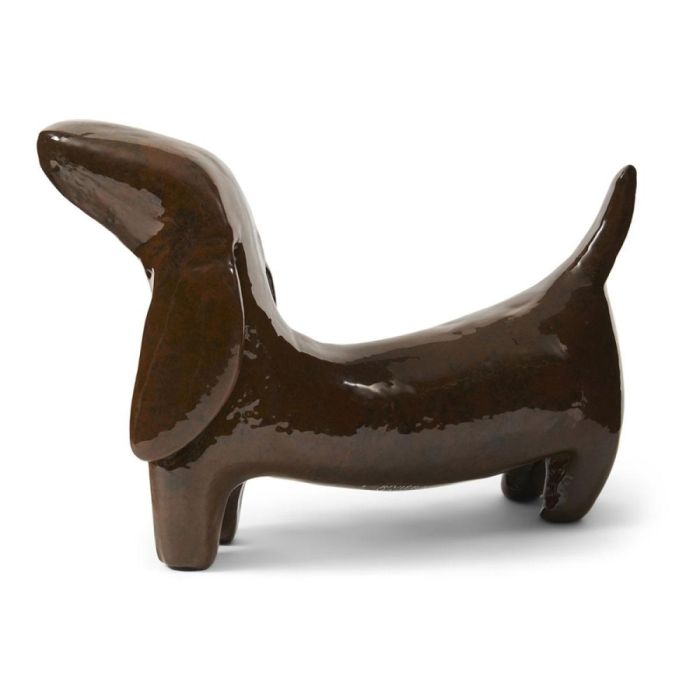 Rivièra Maison Dachshund Statue glanzend bruin teckelbeeld van aluminium.