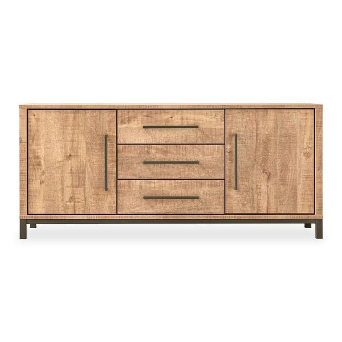 Profijt Meubel dressoir Caliso in mango decor met drie laden, twee deuren en donkerbruine metalen details