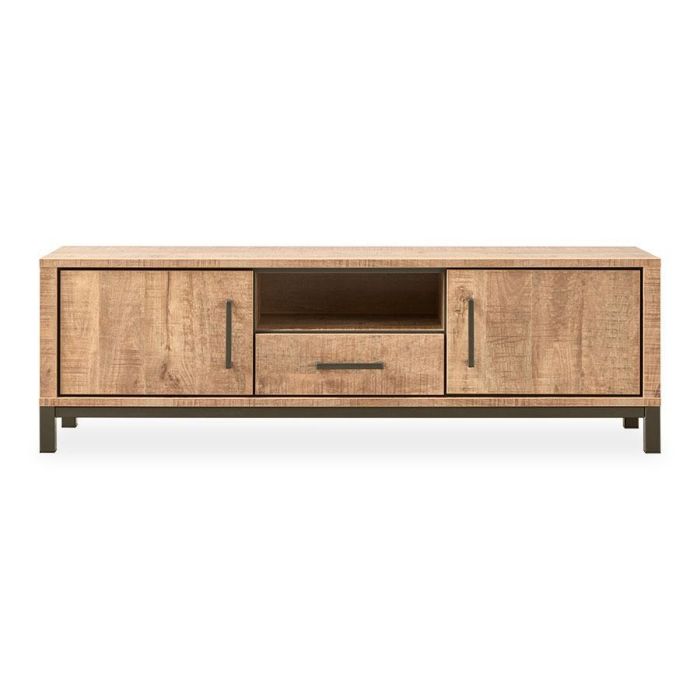 Profijt Meubel Calisa tv-meubel 160 cm in mango decor met twee deuren, lade, open vak en donkerbruin metalen onderstel