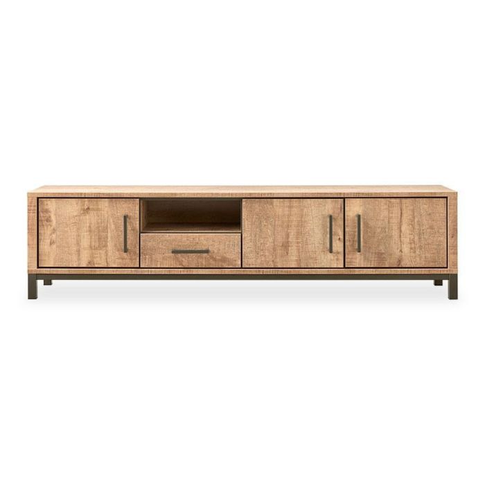 Profijt Meubel Calisa tv-meubel 201 cm in mango decor met drie deuren, lade, open vak en donkerbruin onderstel