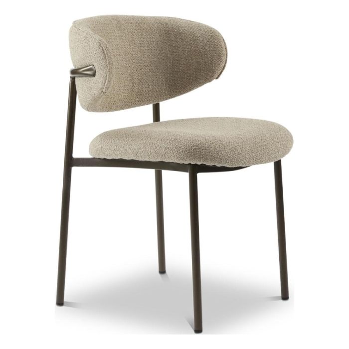 Dyyk Saba eetkamerstoel met beige bekleding en slank donkerbruin metalen frame.