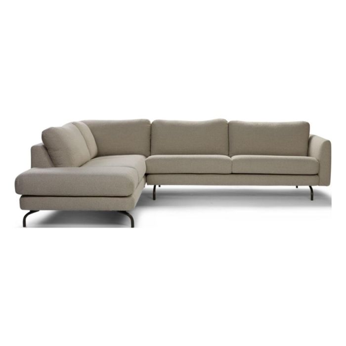 Beige Dyyk hoekbank Philou met chaise longue links en slanke metalen poten.
