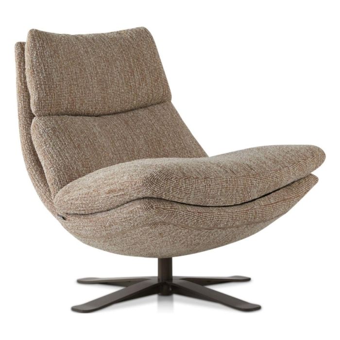 Dyyk Sepp draaifauteuil met gemêleerde beige bekleding en donkerbruine metalen stervoet.