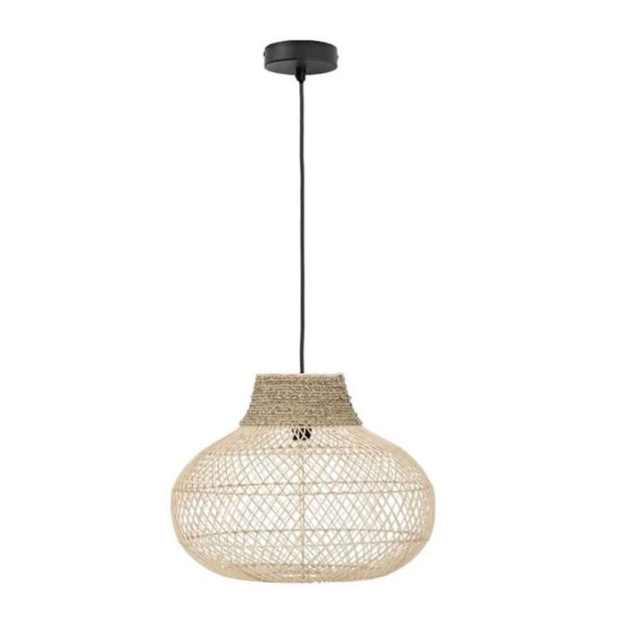 Hanglamp Las Dalias Large van MUST Living met ronde open kap van naturel pitrit en een zwart ophangsnoer